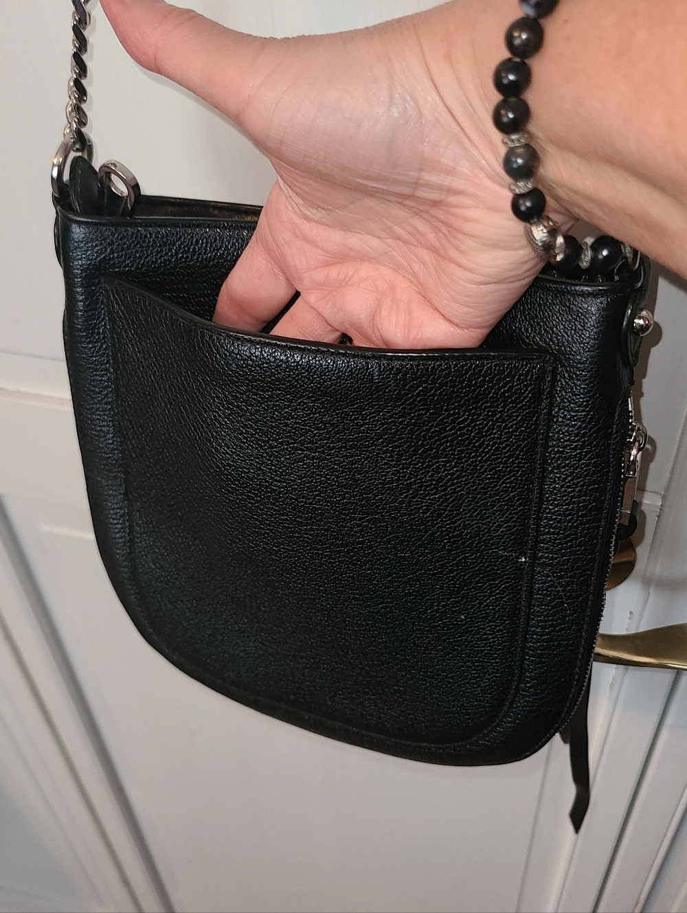 Rebecca Minkoff Black Leather Crossbody Saddle Bag with Chain Detail - Picture 12 of 15